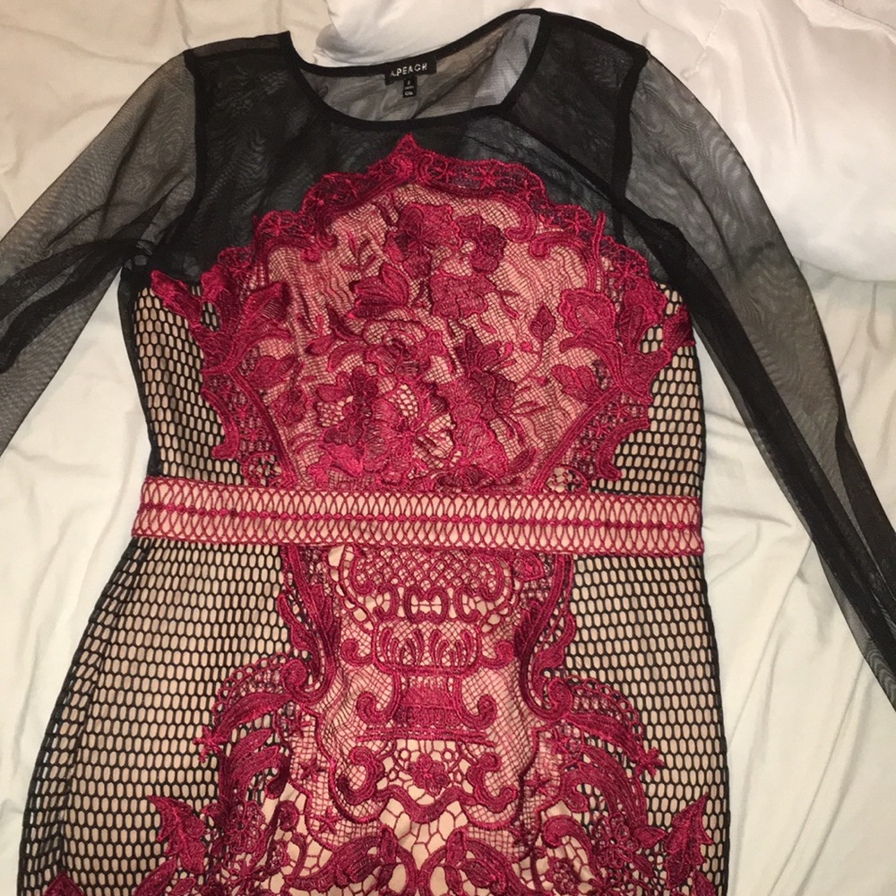 HOLIDAY DRESS! CROCHET FISHNET MESH A. PEACH DRESS